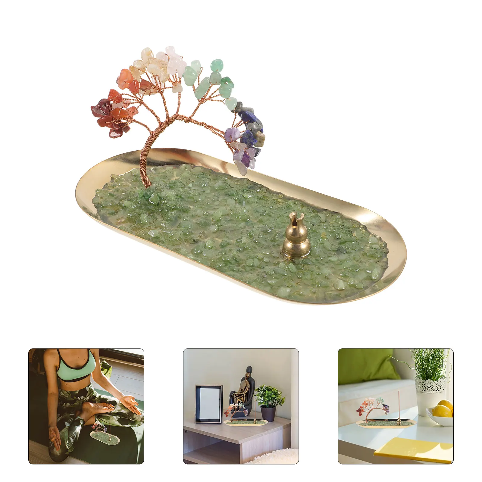 

Crystal Tree Incense Burner Metal Decorative Holder Office Home Zen Style Aroma Plate Desktop Ornament Copper Vintage Burner