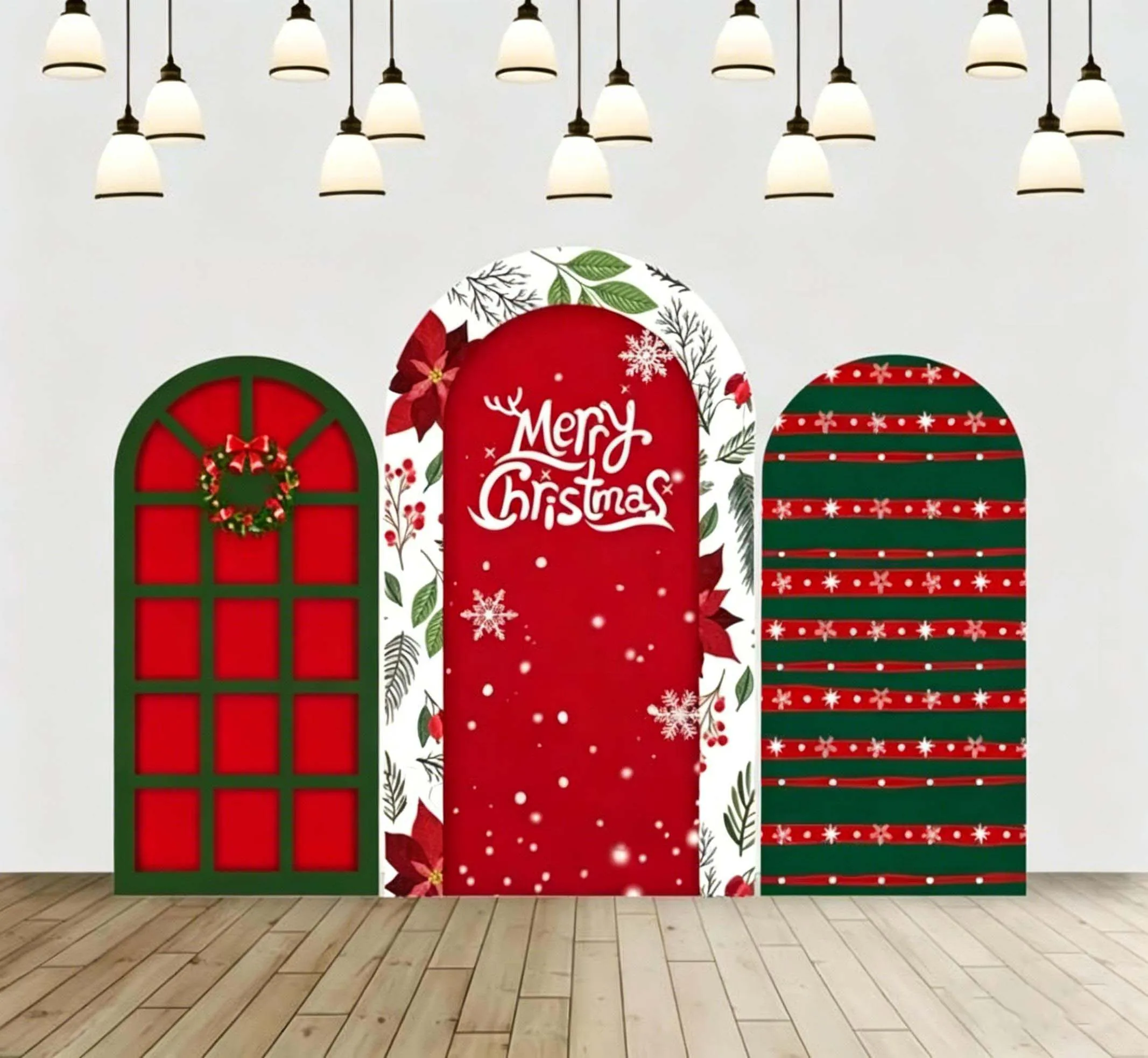 Custom 2-Side Merry Christmas Party Arch Backdrop Covers Green Red Xmas Photography Background for Kids Family Party Decor Photo