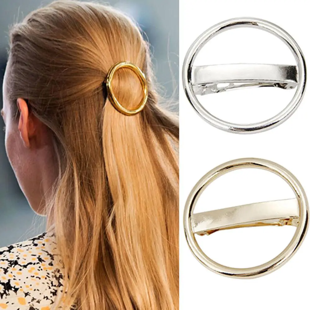 

6cm Women's Punk Circle Hairpin Golden Silver Alloy Round Hair Clip Clamp Headwear Flat Hair Clips for Women New Design Trendy