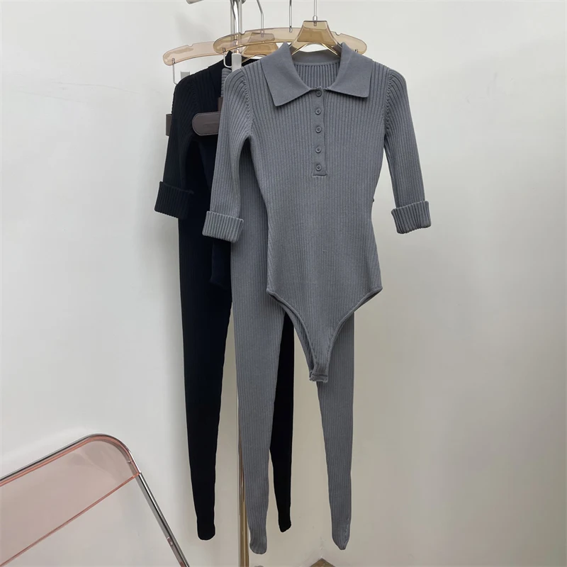 Spring 2026 Women's Fashionable Simple Long Sleeve KnittedSet Y2K High-Quality Elastic Slim Fit Knitted Half Skirt Two-Piece Set