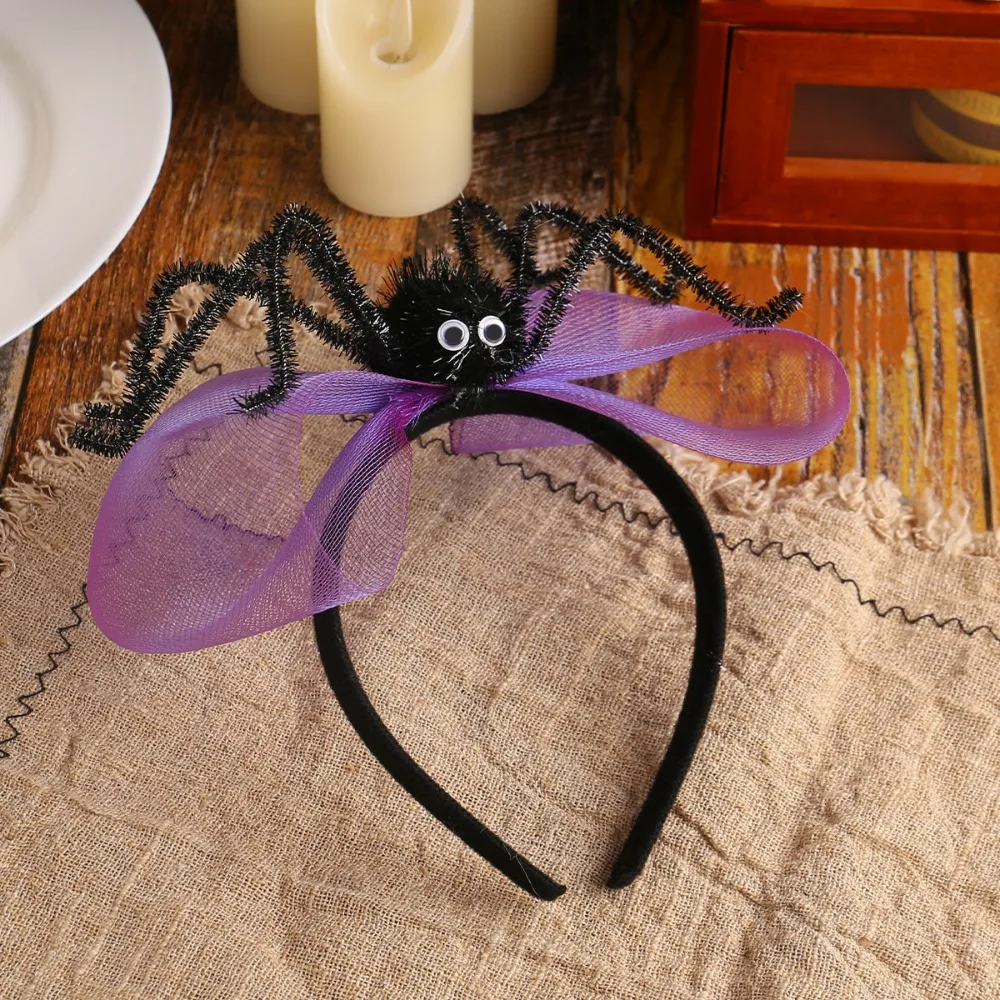 Funny Plastic Halloween Hairband Bow Mesh Ghost Skull Hair Hoop Headdress Hair Accessories Spider Headband Girl