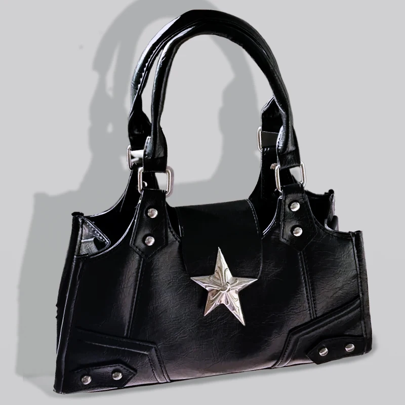 Y2K Korean Gothic Star Girl Black Bag Aesthetic Vintage Fairy Grunge Punk Goth Purse Shoulder Handbags Bucket Tote Bags Women