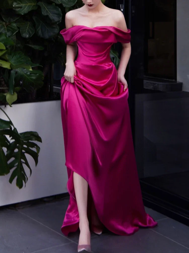 

Wedding Elegant Party Dresses for Women 2025 Autumn Casual Evening Korean Style Midi Dress Female Slash Neck Vintage Dresses New
