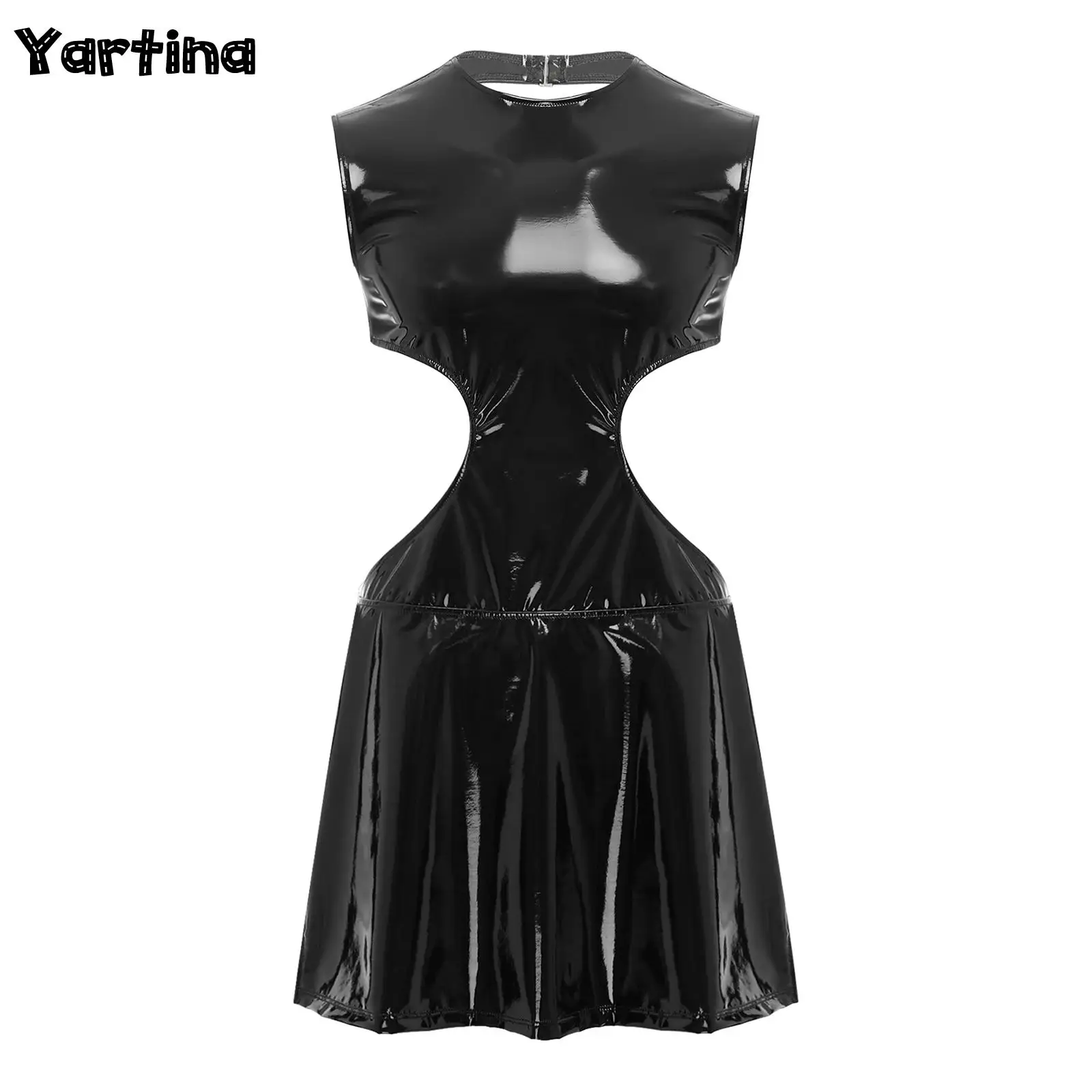 

Mens Drag Queen Hollow Out Slit Hem Mini Dress Sissy Wet Look Bodycon Dress Themed Party Pole Dance Clothes Rave Clubwear