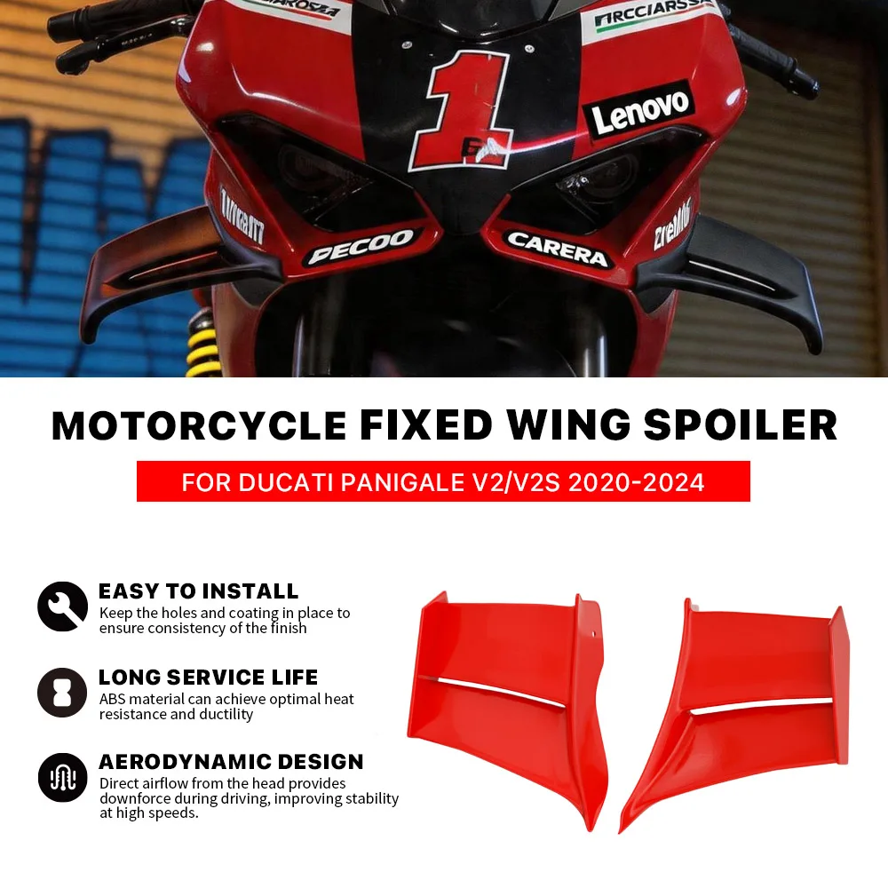 For Ducati Panigale V2 V2S V2R 2020-2024 New ABS Red Wings, Side Panels, Winglet Spoiler, Fixed Wing Accessories