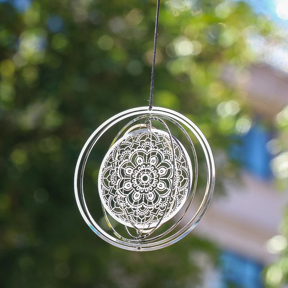 

C2 Mesmerizing Mandala Wind Spinner Hanging Stainless Steel 3D Flowing-Light DIY Wind Chimes Pendant Garden Yard Christmas Decor
