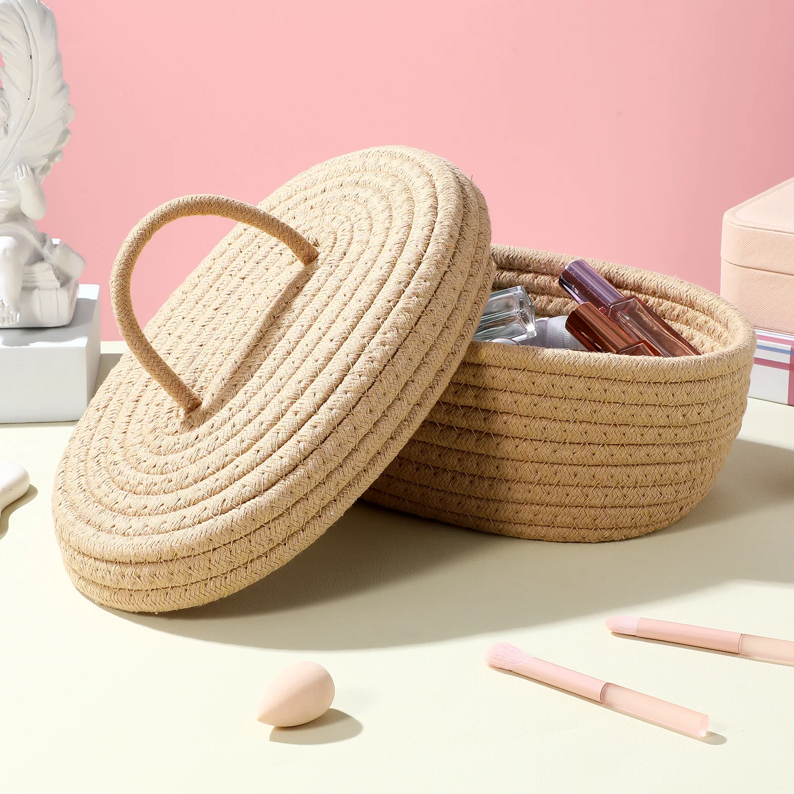 

Bag Handmade Cotton Thread Storage Travel Toiletry Basket Rope Mini Pouch