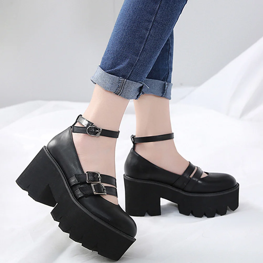 Round Toe Chunky Heel Shoes for Lady Non-skid Light Mouth Women Fashion Female Leisure Casual Stylish Retro Footwear