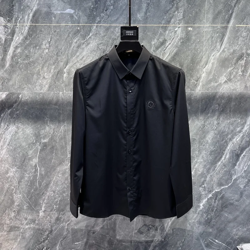 

Casual Bla irt for Men Spring Autumn Stand Fit Busin Inner Wear Top Long Sve Cool Feeling Chinese Brand