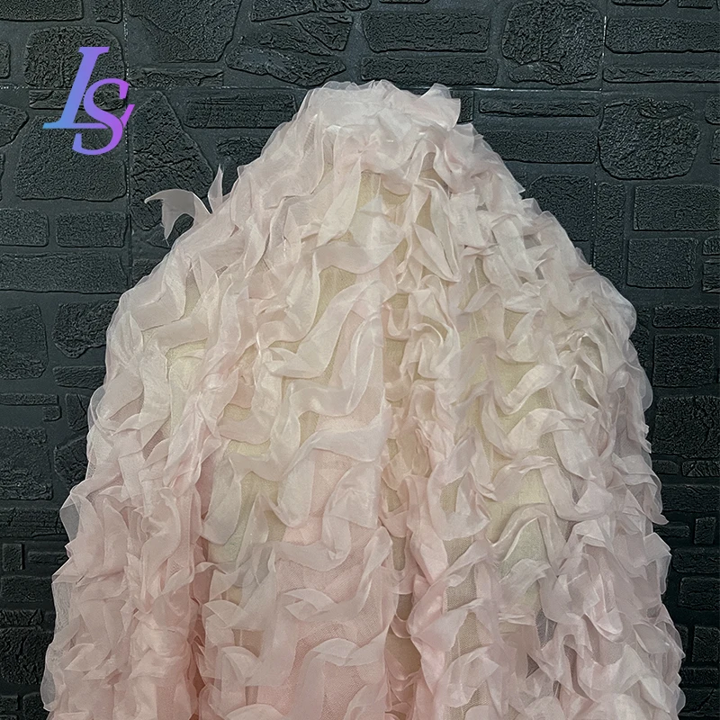 Mesh Fabric Pink Water Wave Light Thin Hanging Breathable Dress Clothing Designer Cloth Apparel Sewing By Meters Diy Material