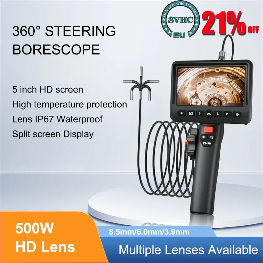 1080P HD Automotive Industrial 360° 5 inches Endoscope with Light Autofocus Endoscope Inspection camer 3.9 6 8.5mm IP67 Lens