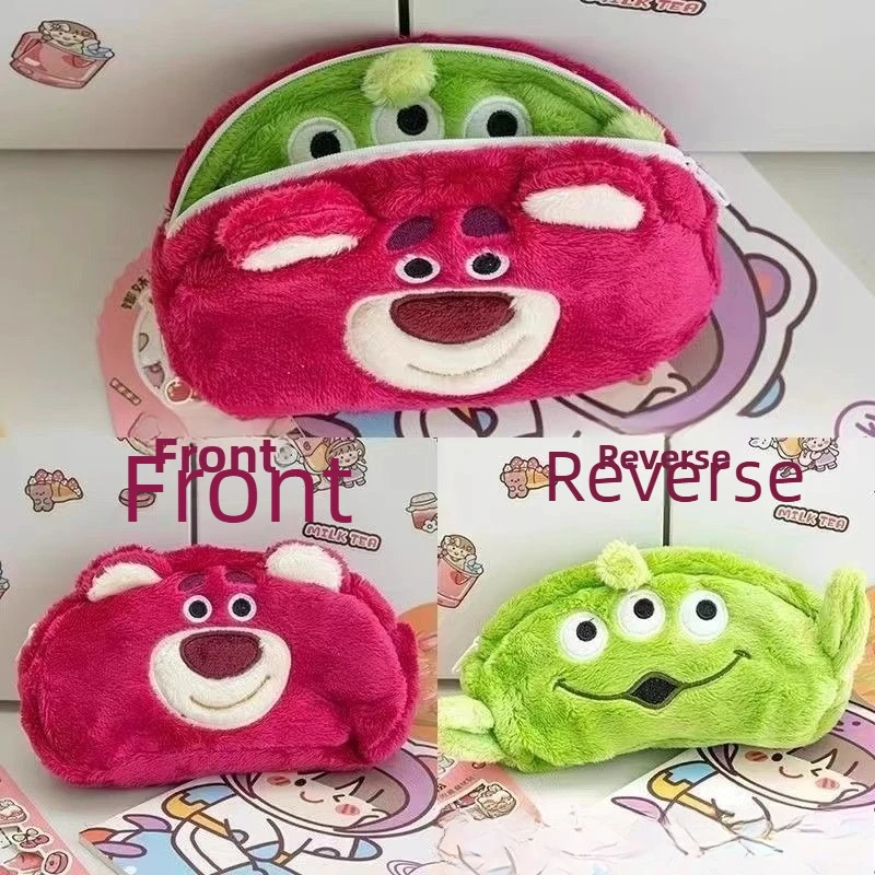 Cute Disney Character Plush Pencil Case Double Sided Stationery Organizer Portable Pen Bag for School Students