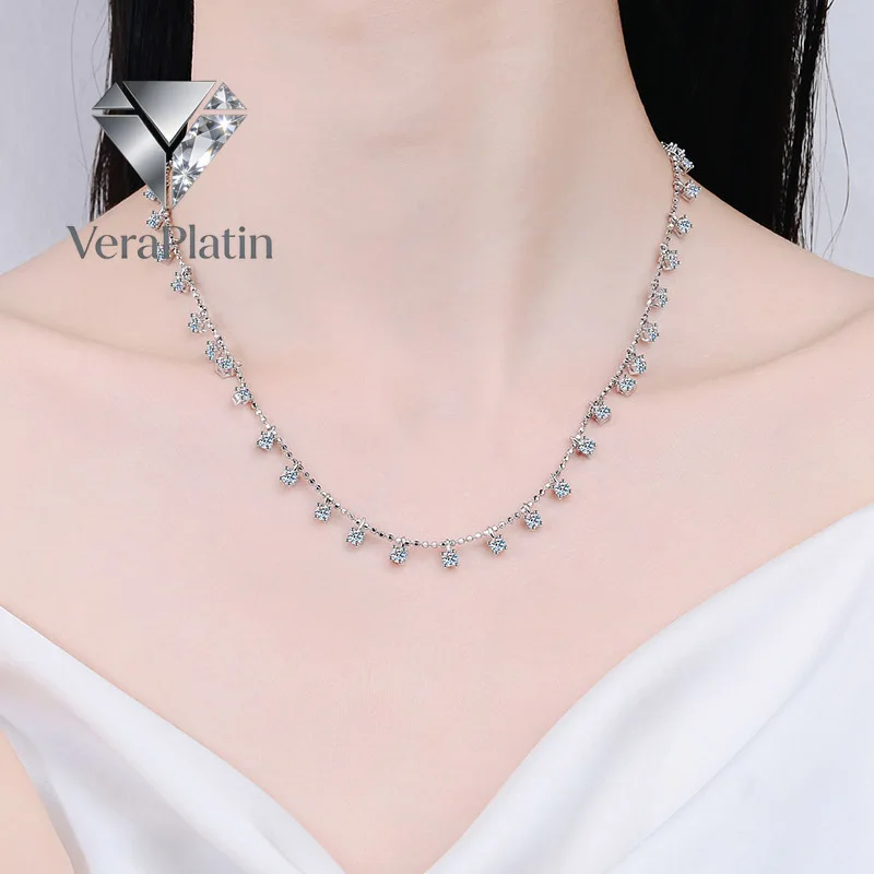 

VeraPlatin Platinum PT950 quality 3/9CT Moissanite Necklace for Women Sparkling Pendant Wedding Jewelry Round Cut Necklace Clavi