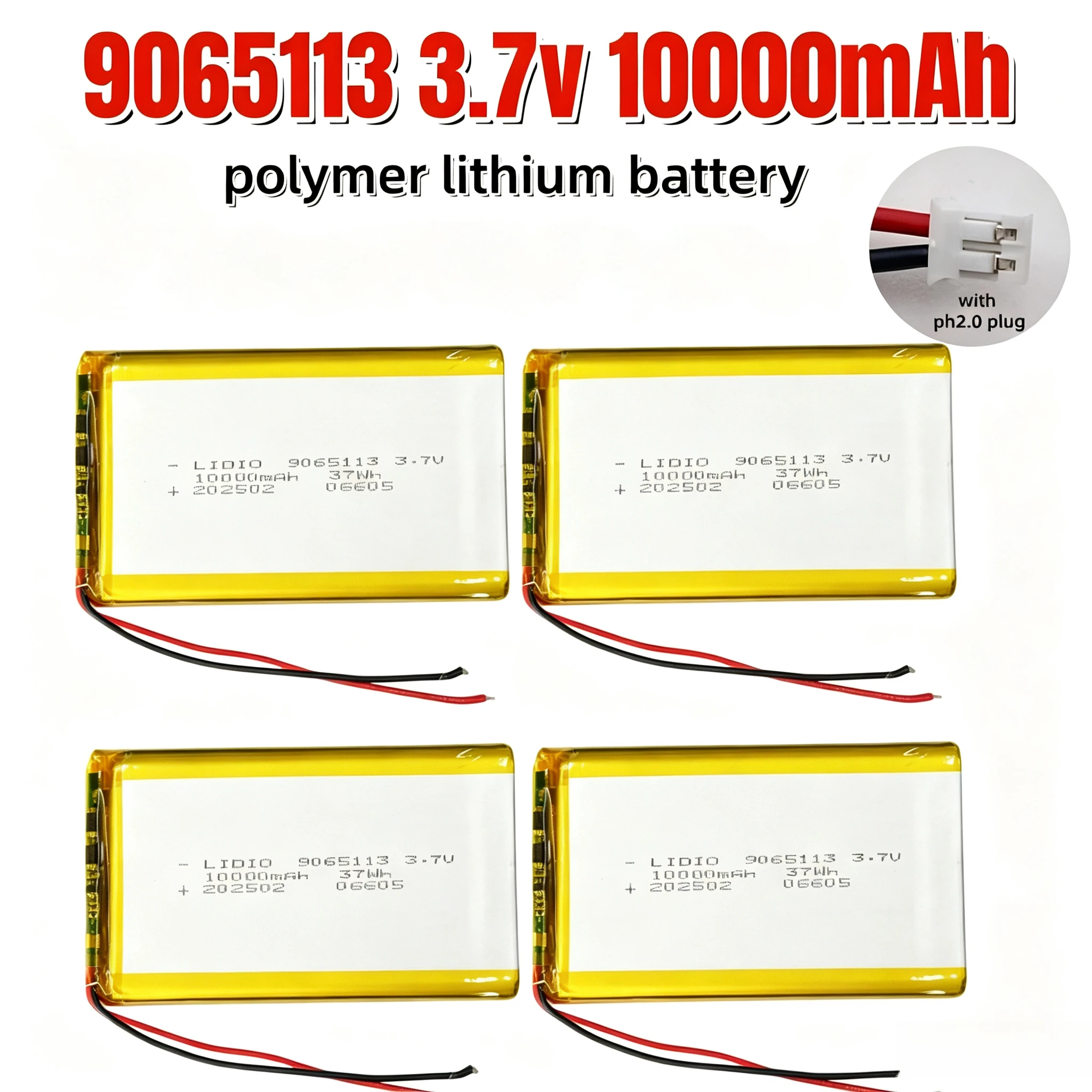 9065113 3.7V 10000mAh Polymer Lithium Battery w PH2.0 2pin For Power Bank CCTV POS Advertising Machine GPS Portable Monitor