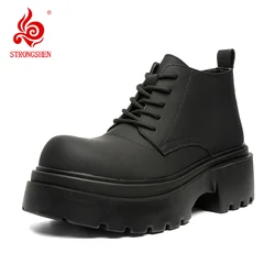 STRONGSHEN Men Boots Autumn Winter Casual Platform Lace Up Boots Warm Fur Chunky Platform Ankle Boots Outdoor High-top Sneakers