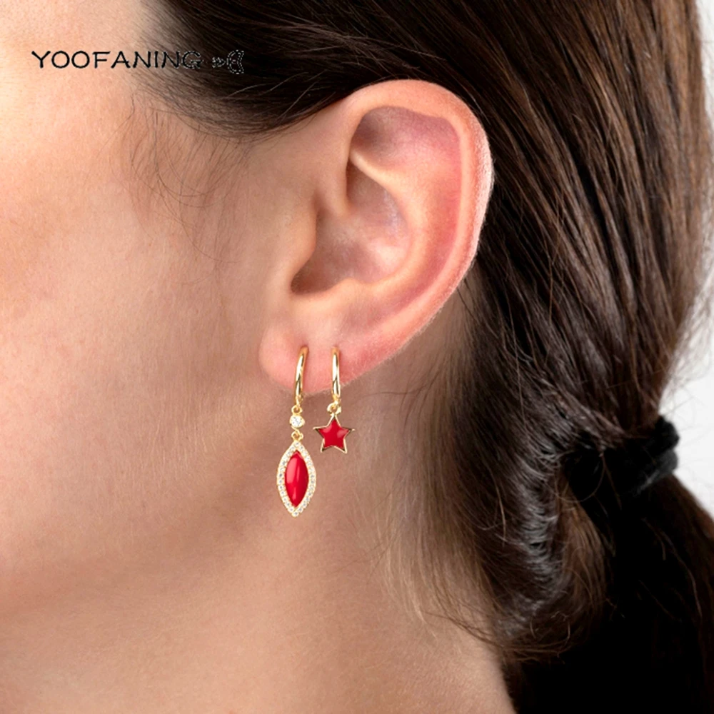 925 Sterling Silver Needle exquisite red pendant earrings starfish/chili/strawberry design gold silver women\'s jewelry earrings