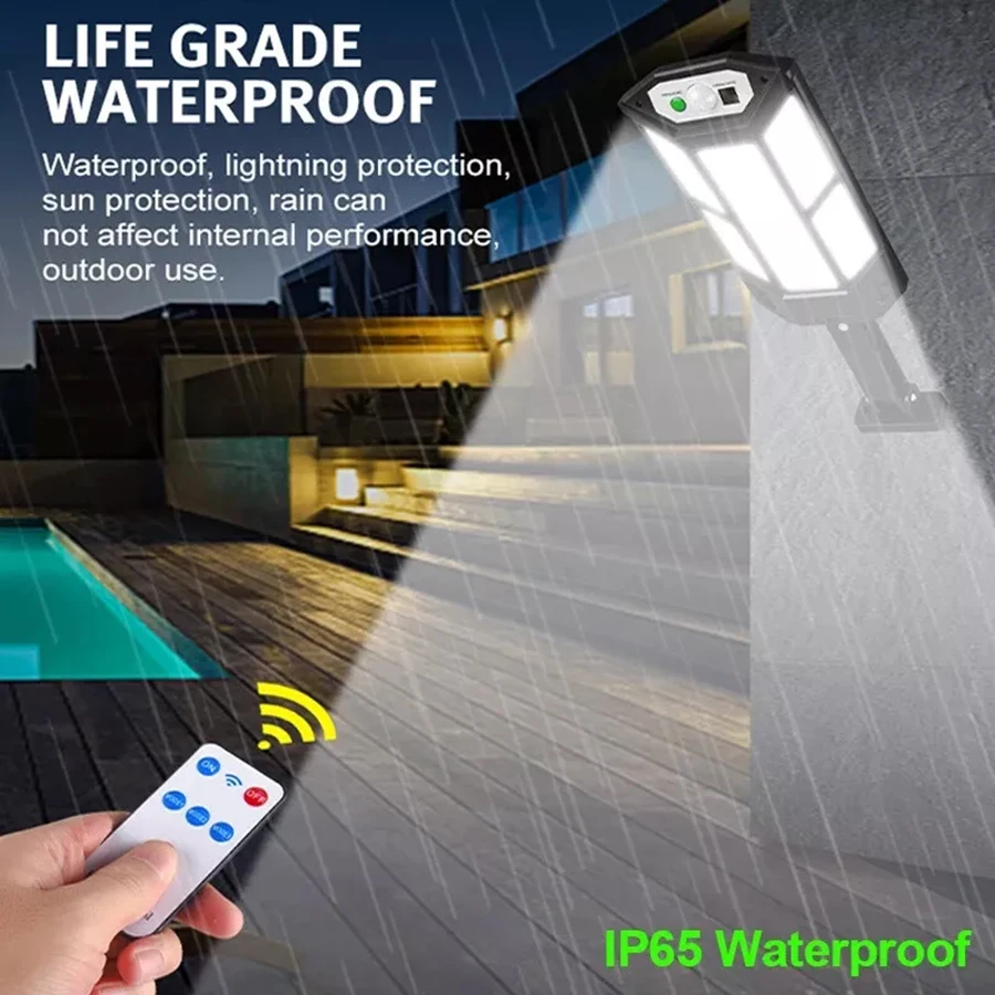 

43LED солнечный свет с датчиком человеческого тела и дистанционным управлением, водонепроницаемая IP65 уличная садовая лампа на заднем дворе