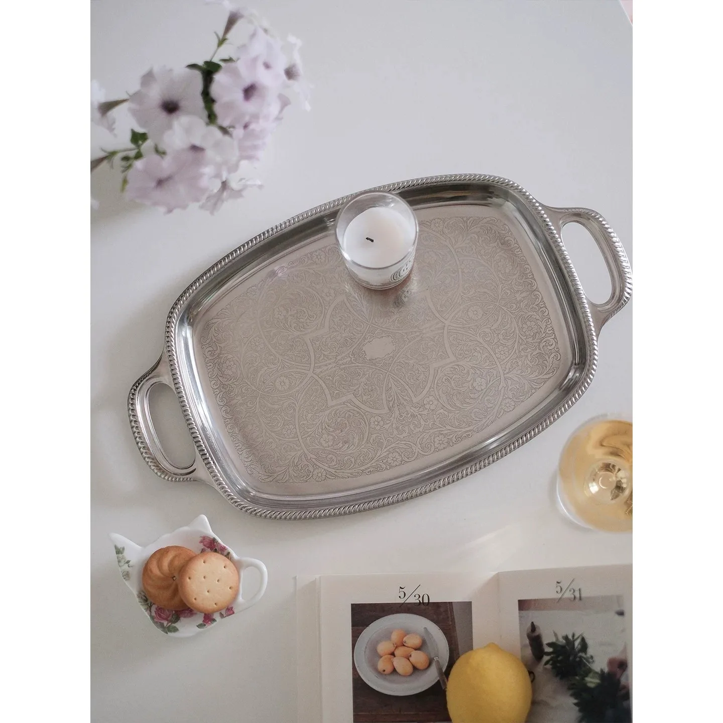 Stainless Steel Serving Tray Rectangular Luxury Decorative Tray Jewelry, Candles Home Tabletop Storage Organizer with Handles