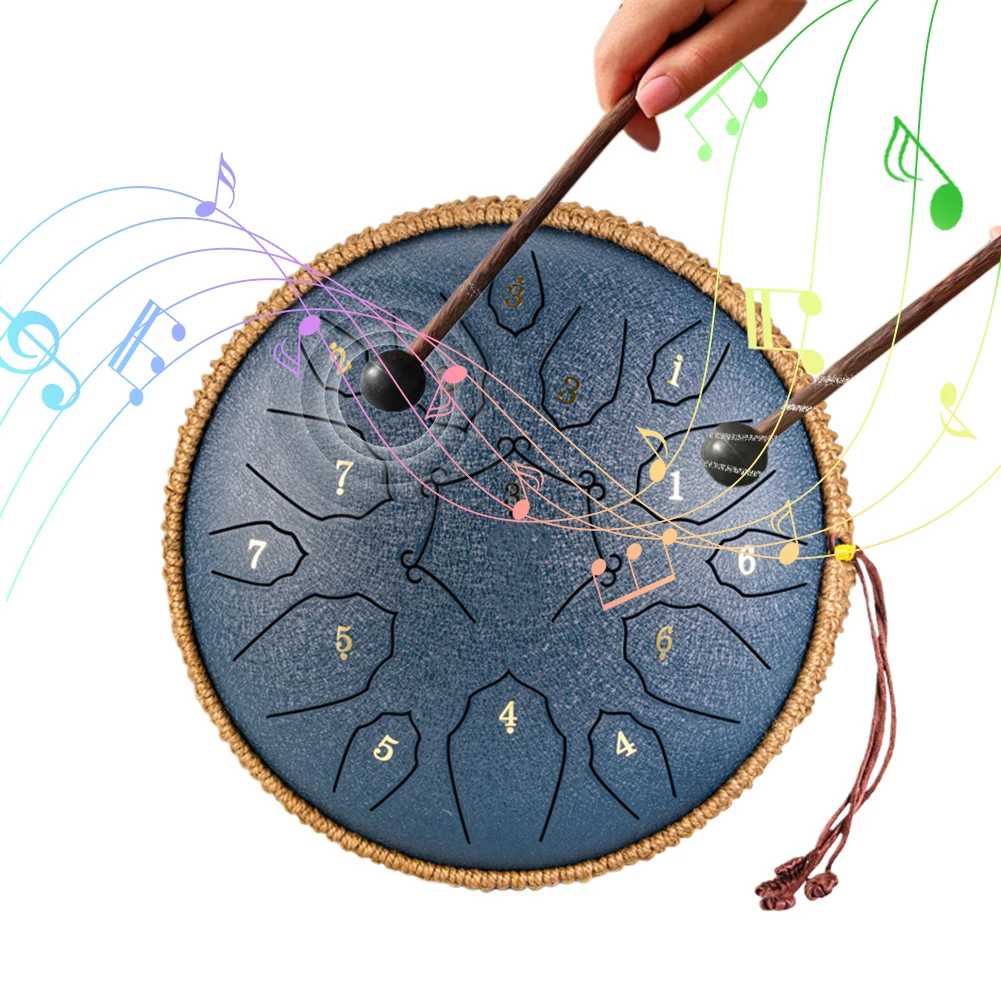 12 Inch 15 Notes Music Drum Steel D Tone Ethereal Drum with Handbag Drumsticks Percussion Musical Instrument For Child Beginner