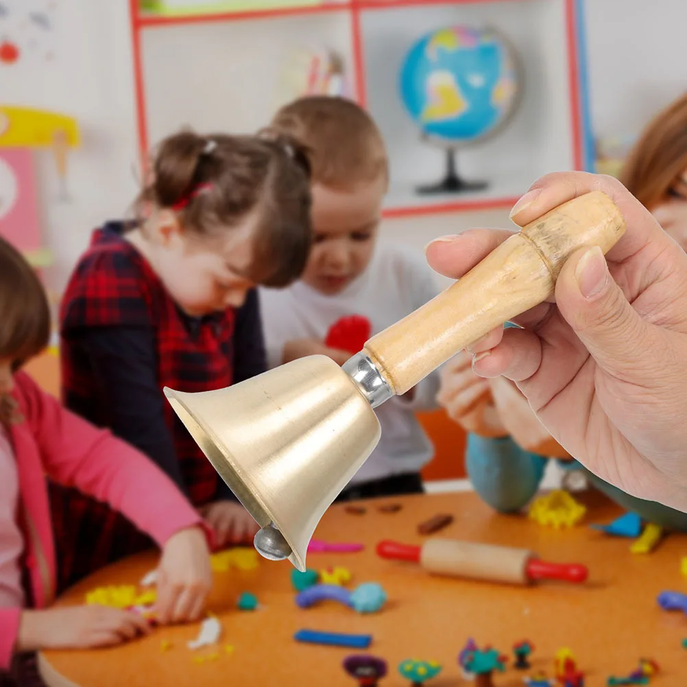 

Handheld Wooden Handle Bell Loud Brass Ringing Alert for Outdoor Safety Hiking Camping Bear Service Call Hiking School