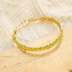 CARLIDANA Bohemia Handmade Ethnic Beading Bangle for Women Gift Multi Color Babalawo Green and Yellow Beads Orula Jewelry