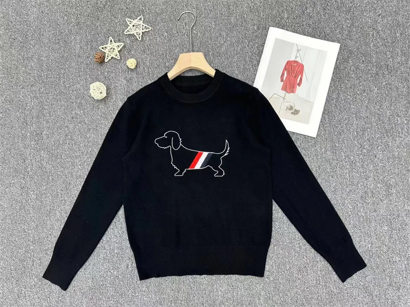 round neck pullover for women,  embroidery  knitted sweater ,white/black, dog cute jumpers,  свитер женский , Aesthetic Clothes