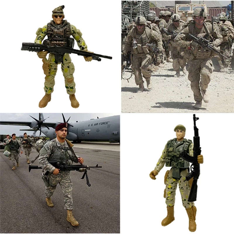 Army Men e SWAT Team Action Figures Playset, soldados das forças especiais, jogo de guerra da Segunda Guerra Mundial, armas militares, modelo para criança, presente do menino, 6 peças