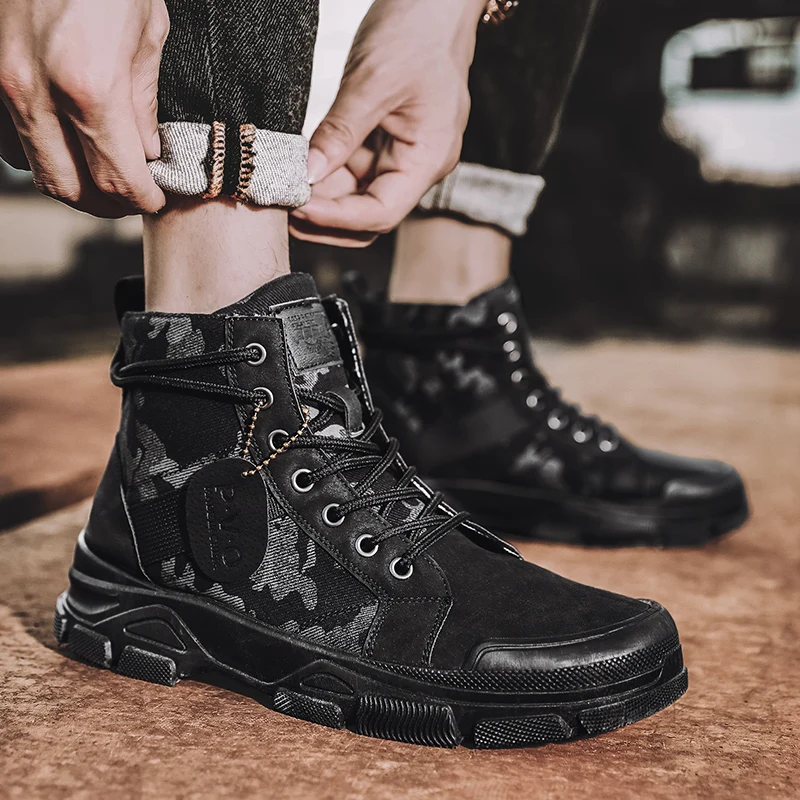 Non Slip Work Shoes for Men Casual Flats Mens Boots for Men Autumn High Top Camouflage Desert Breathable Zapatillas Hombre