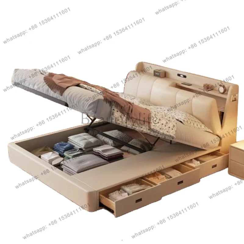D33American Style Storage Bed Full Design Student Fashionable Single Multifunctional Bed Solid Wood Frame Lit Bedroom Furniture