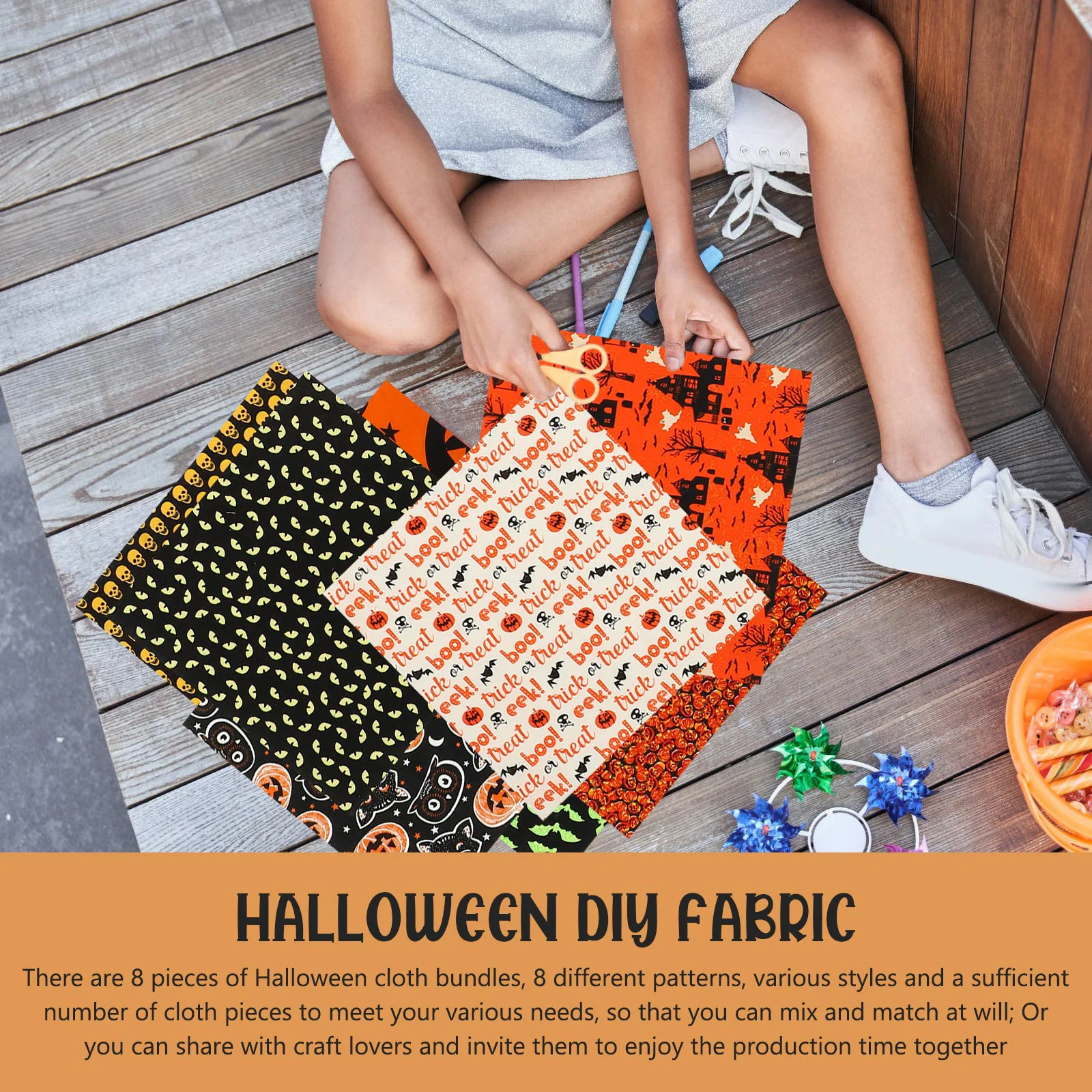 8 Sheets Quilting Fabric DIY Material Halloween Pattern Sewing Cloth Patchwork Decor