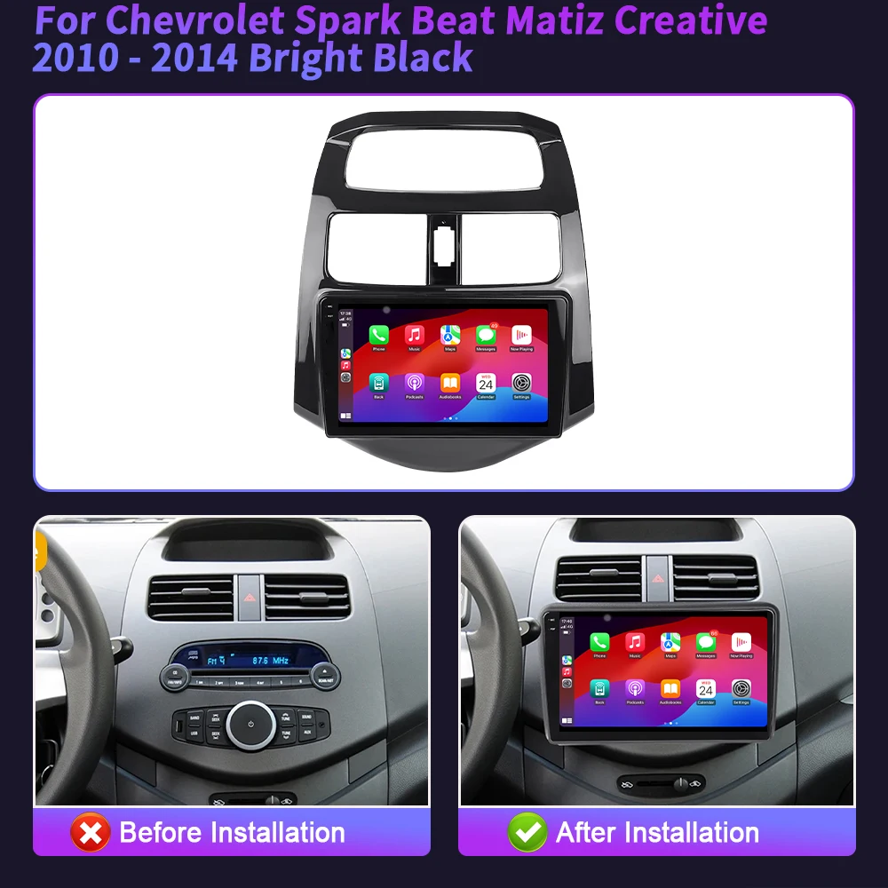 9inch Car Radio For Chevrolet Spark Beat Matiz Creative 2010-2014 Bright Black BT Carplay Android 16 Multimedia 2K QLED Screen