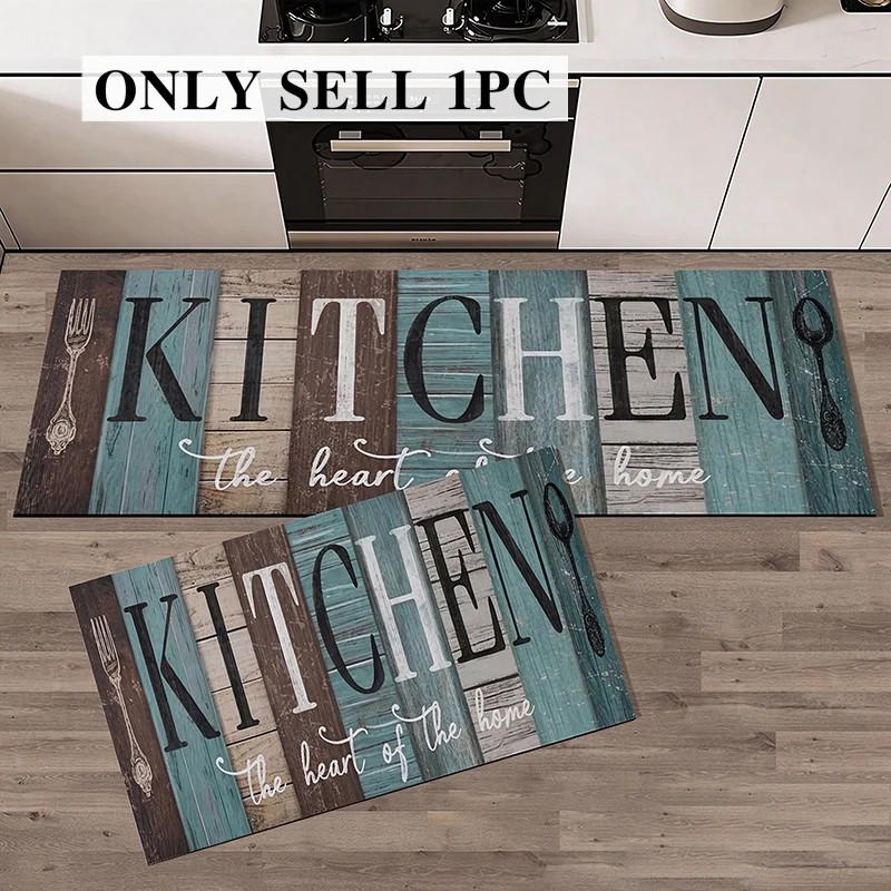 Kitchen Floor Mat Pvc Waterproof Leather Carpet Long Non-slip Oil-proof Foot Mats Farmhouse Style Letter-Print Home Decor Rug