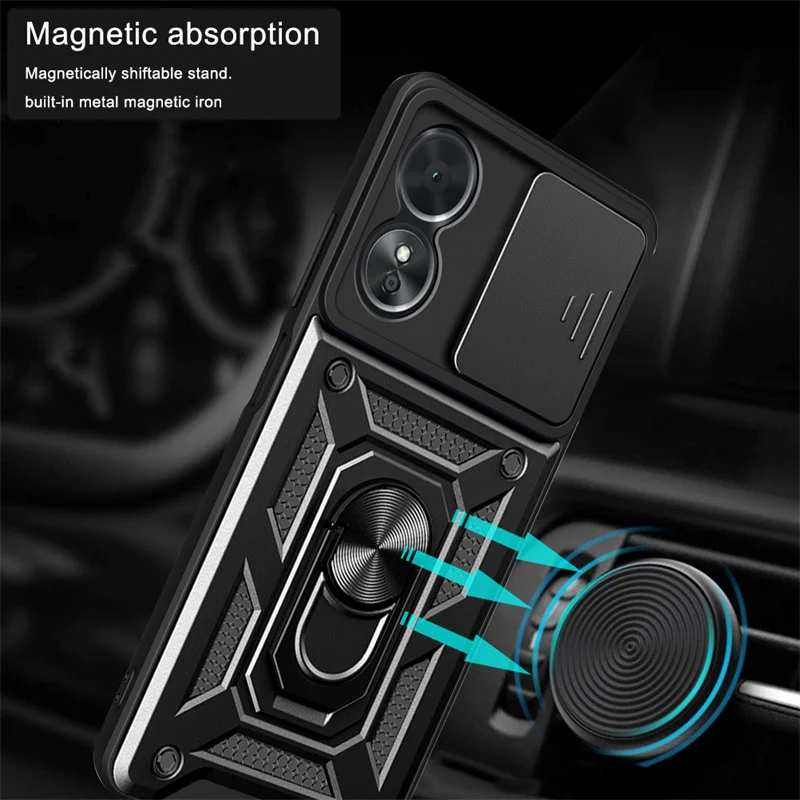 For Oppo A17 Case Shockproof Armor Magnetic Car Holder Ring Phone Cases for Oppo A17 2022 A 17 4G OPPOA17 CPH2477 Back Cover