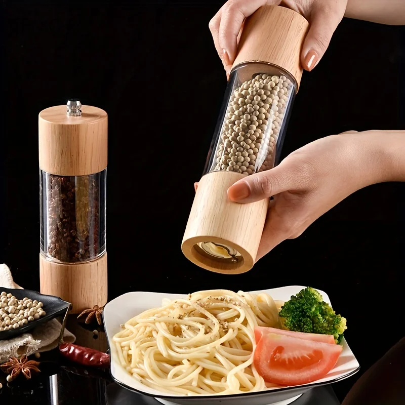 KEMORELA Premium Acrylic Salt and Pepper Grinder Manual Salt and Pepper Mills Wooden Shakers with Adjustable Core-Salt Grinder