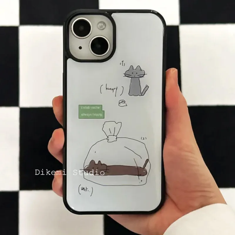 In Nischenspaß und einzigartige Illustrationen grauer Katzen und brauner Katzen, schwarzer Rand, stoßfeste Handyhülle für iPhone 17, 16, 15, 14 Pro Max