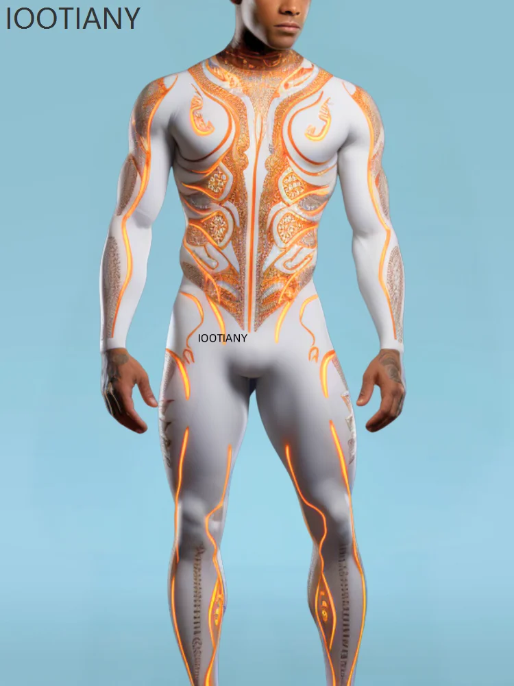 

2025 Men's Sexy Sci-fi Stretch Tights Bodysuit Halloween Carnival Party Warrior Stage Performance Cosplay Costume Zentai Suit