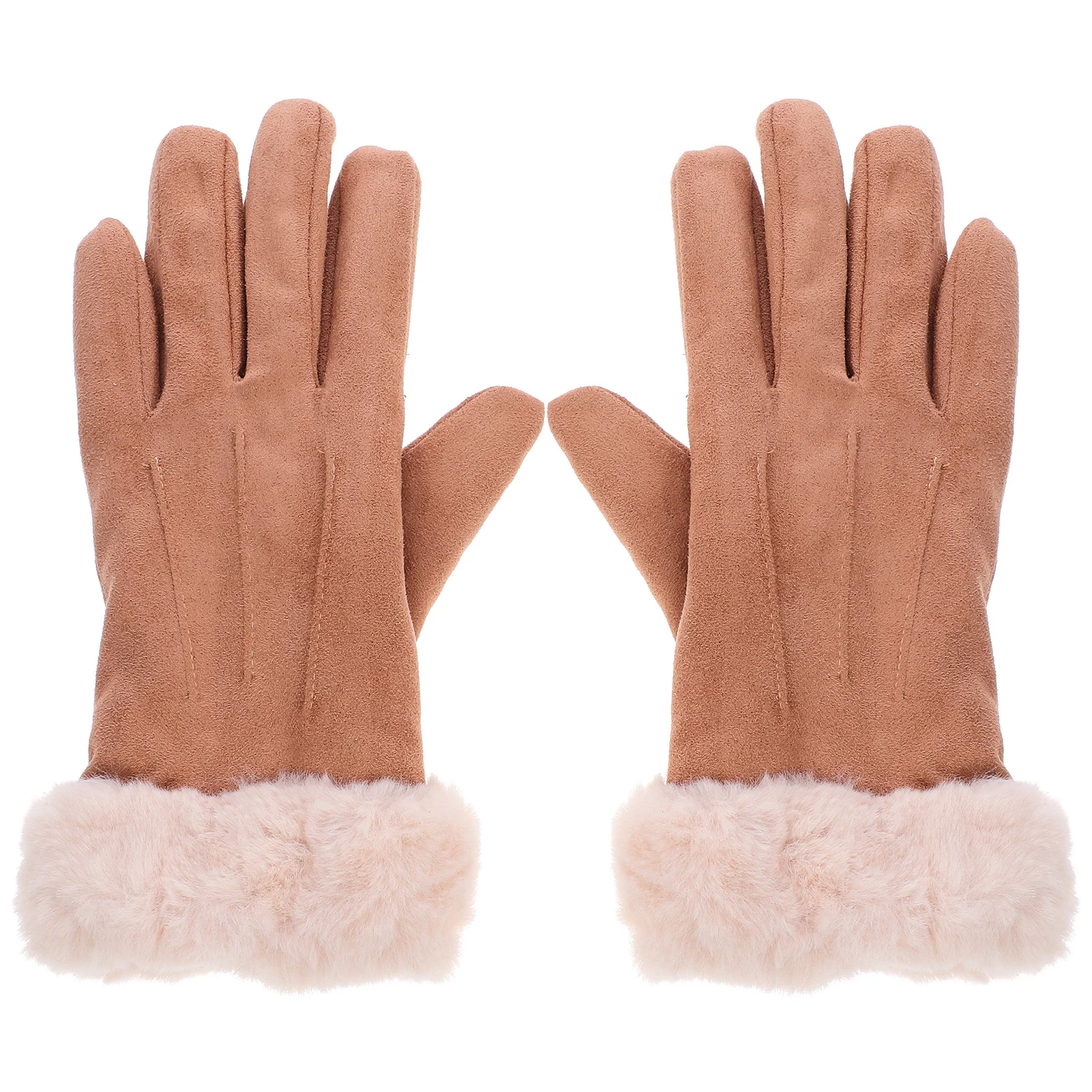 

1Pair Brown Women Touch Screen Gloves Winter Warm Full Finger Mittens Fashionable Soft Comfortable for Daily Outdoor Activities