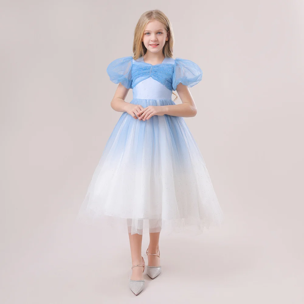 Flower Girl Dresses Fluffy Tulle Puff Sleeves First Communion Gowns Kids Birthday Ball Party Graduation Banquet Perform Activity