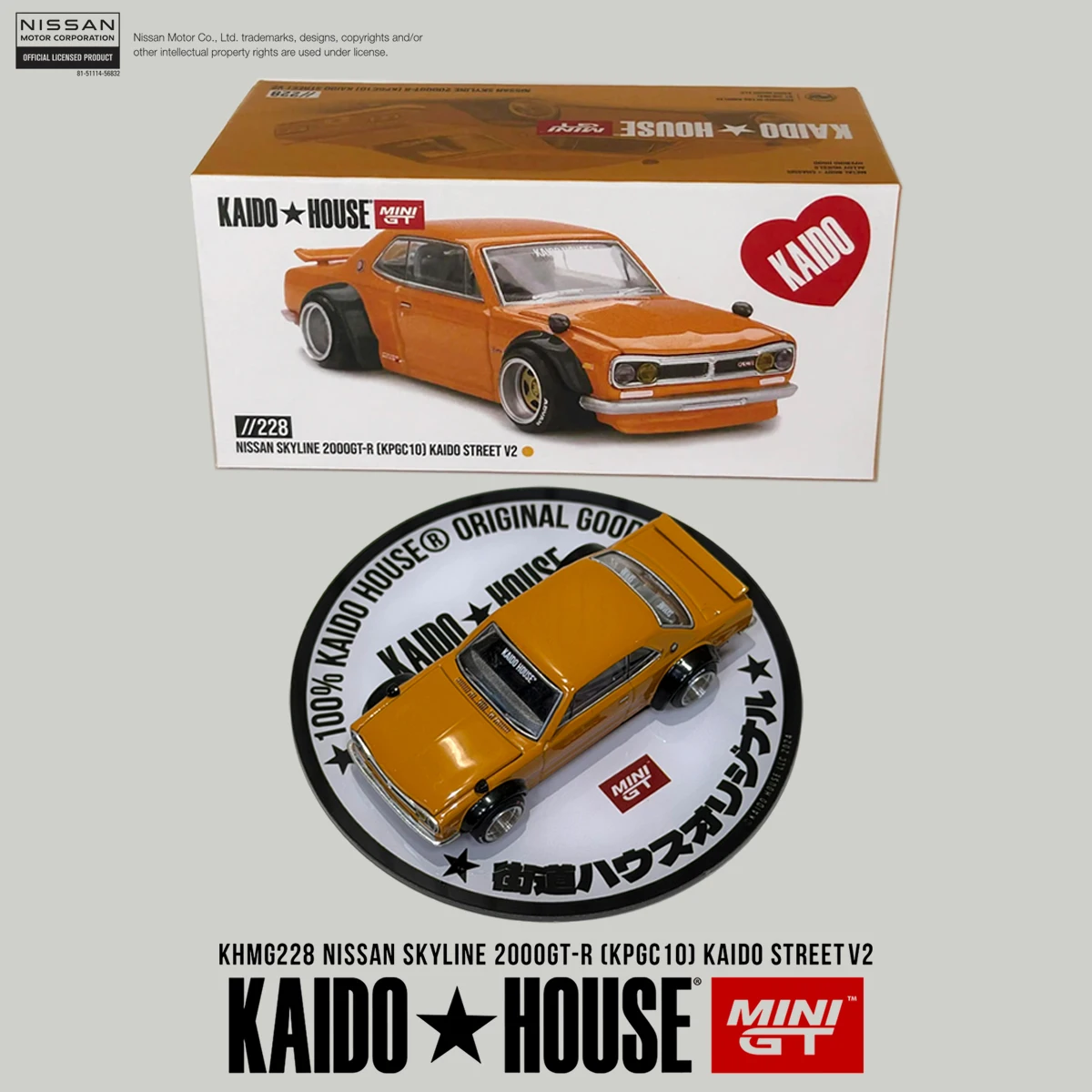 Kaido House In Stock 1:64 Skyline 2000GT-R KPGC10 Kaido Street V2 Gloss Yellow Widebody JDM Classic Diecast Model Car KHMG228