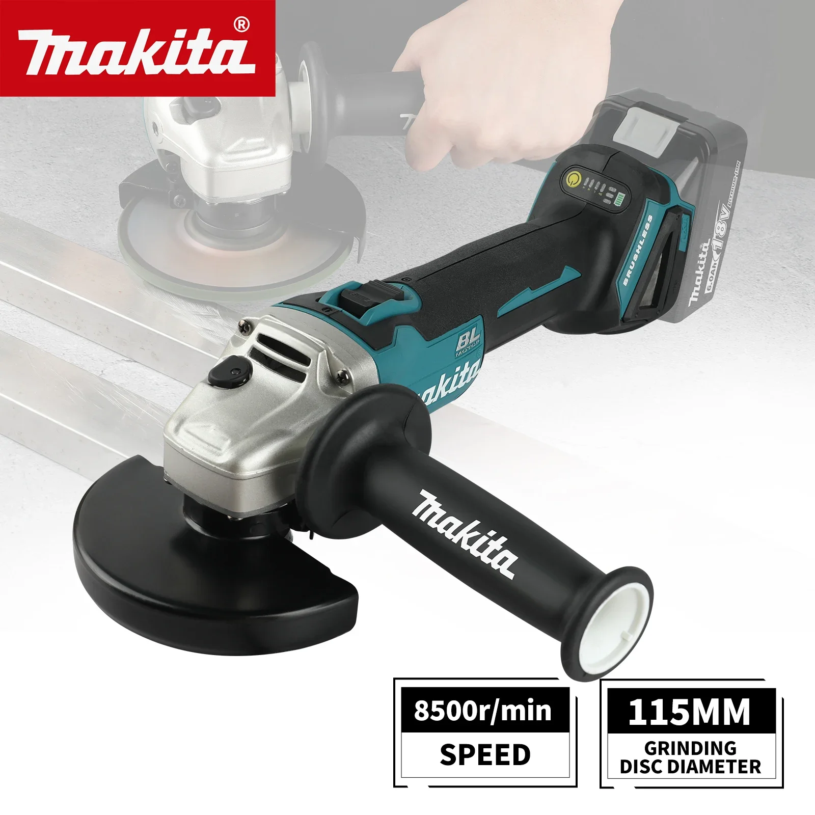 DGA454 115mm Brushless Lithium Electric Angle Grinder Rechargeable Cutting Machine For Makita 18v Battery Pins