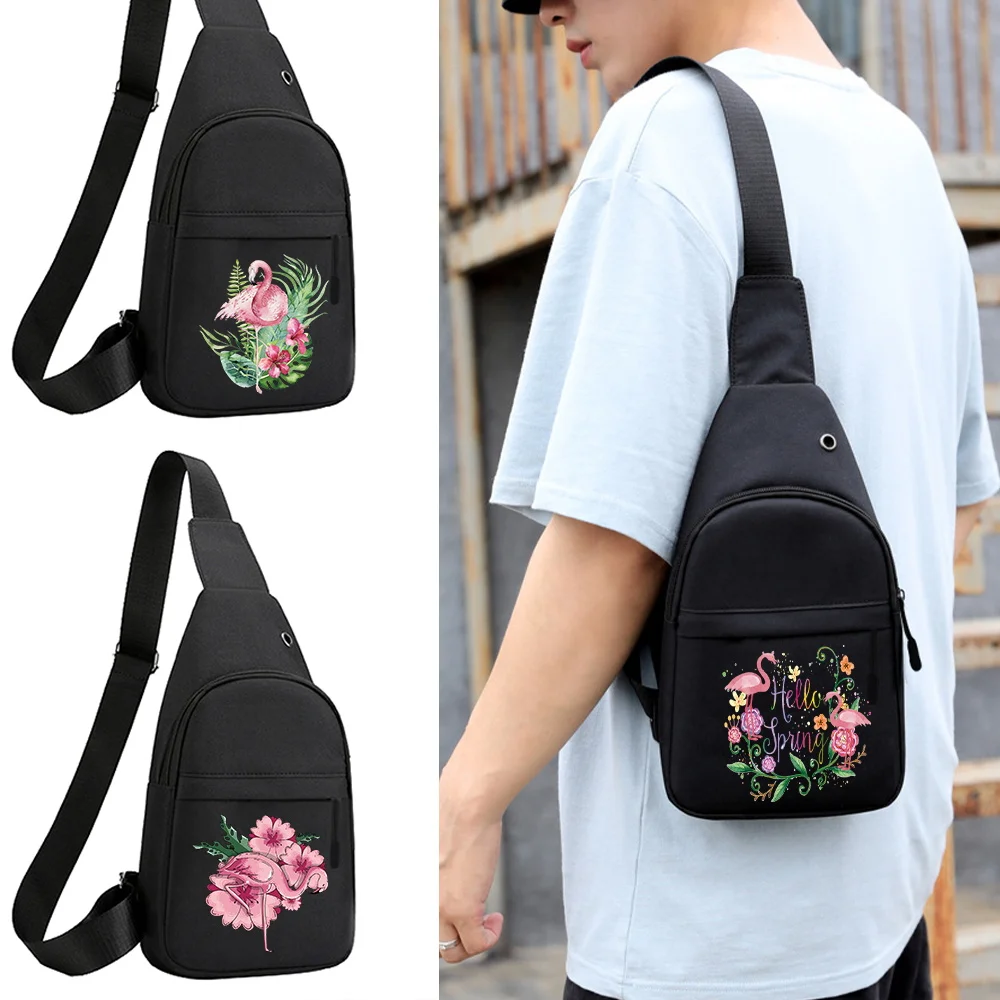 

Chest Bag Canvas Waist Bag Women Belt Bag Men Fashion Flamingo Print Outdoors Travel Purse Phone Pouch Chest Pock Hip Bag