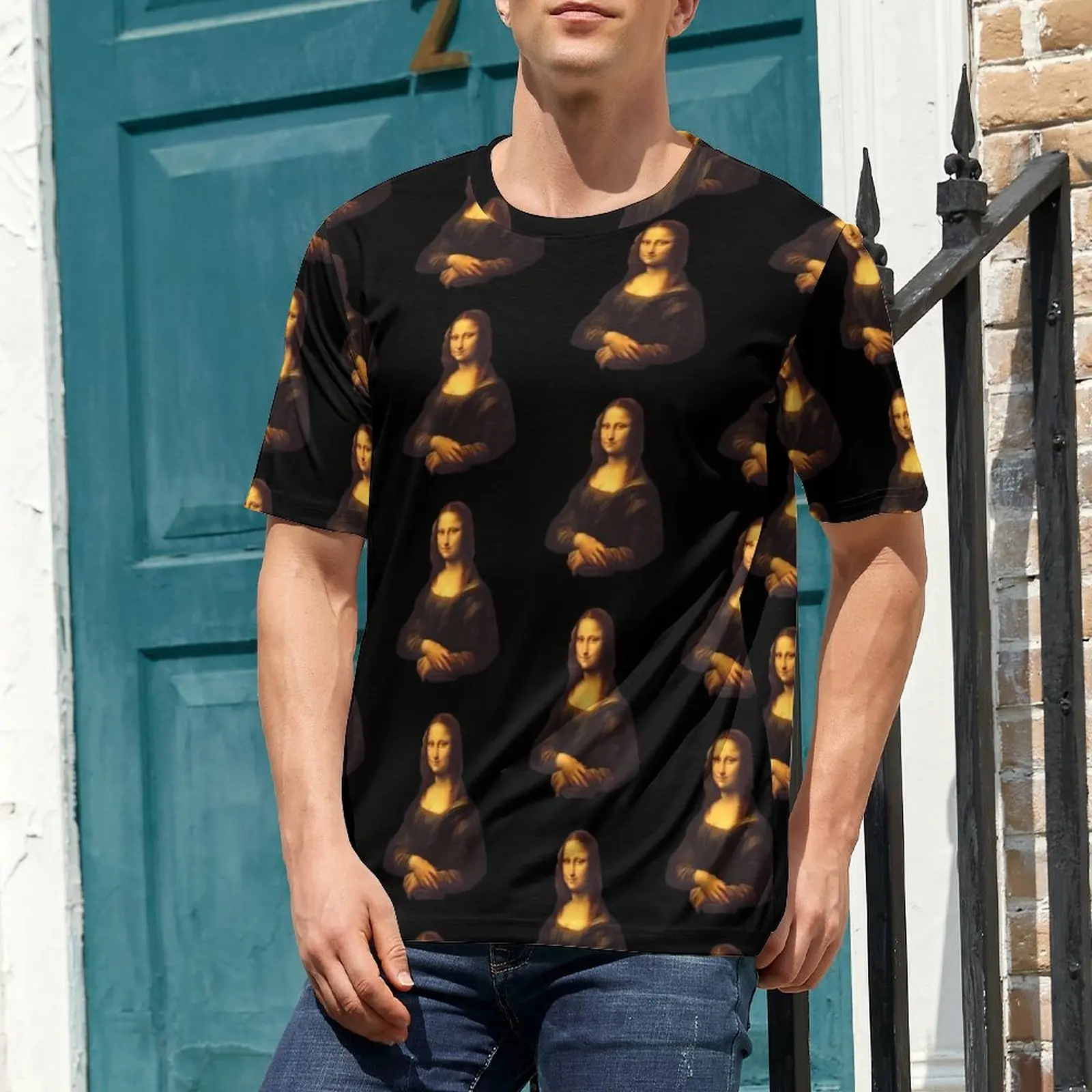 Mona Lisa T-Shirt For Men Leonardo Da Vinci Custom O Neck T-Shirts Premium Retro Clothes Short-Sleeve Awesome Big Size Tee Shirt