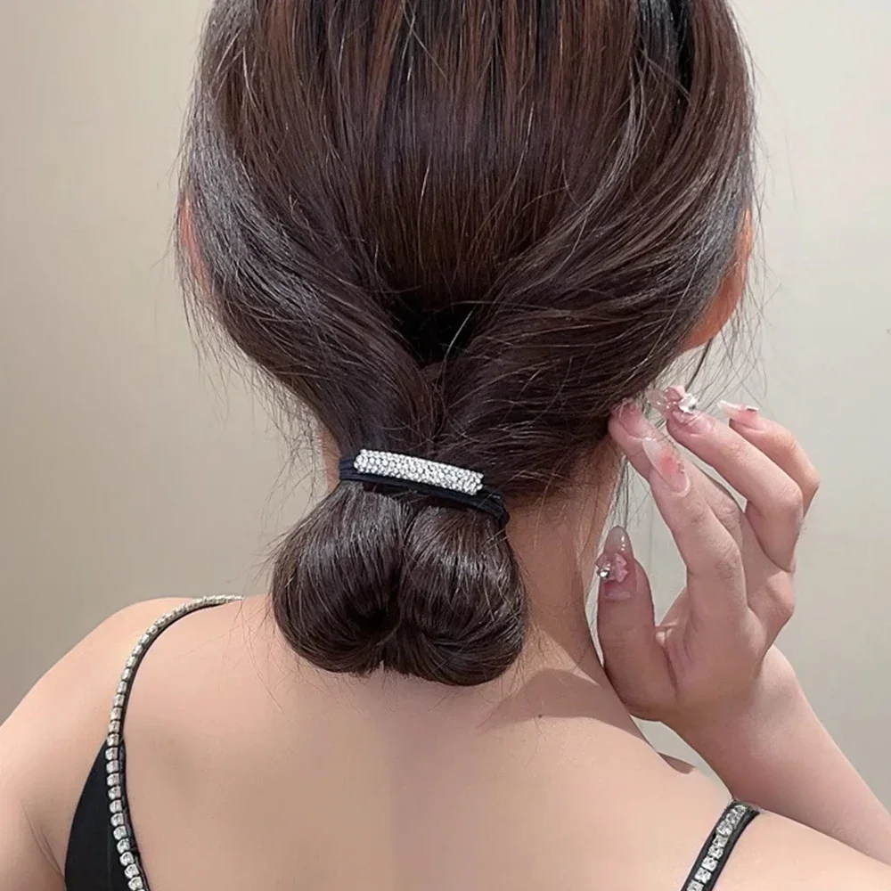 1/20 Uds. Bandas de goma brillantes con diamantes de imitación para mujer, bandas para el cabello negras con diamantes sin costuras, cuerdas elásticas para el cabello, accesorios para el cabello de moda 2024