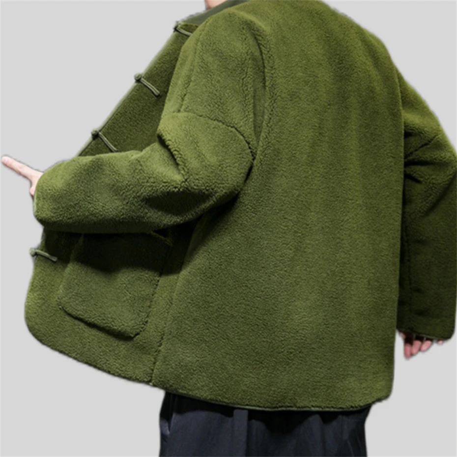 Parkas informales de lana de cordero para hombre, chaqueta gruesa de talla grande, chaqueta cálida de algodón con hebilla de disco, ropa de calle