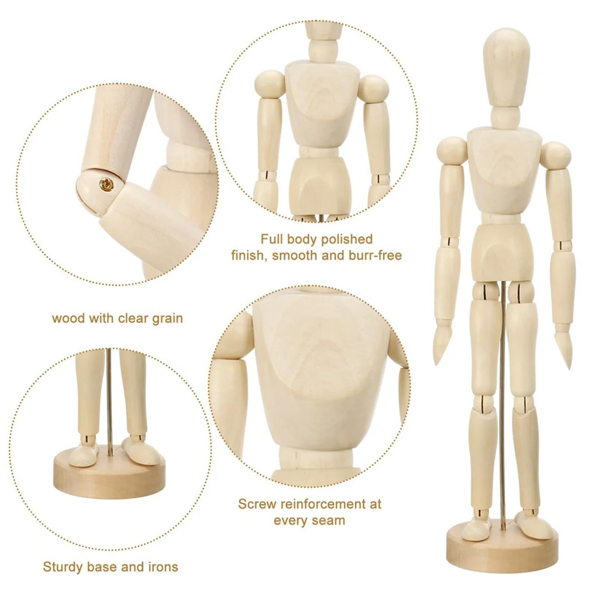 9 Pcs Artist Mannequin Model Wooden Manikin Drawing Moveable Figure Model with Stand Flexible Jointed Mannequin