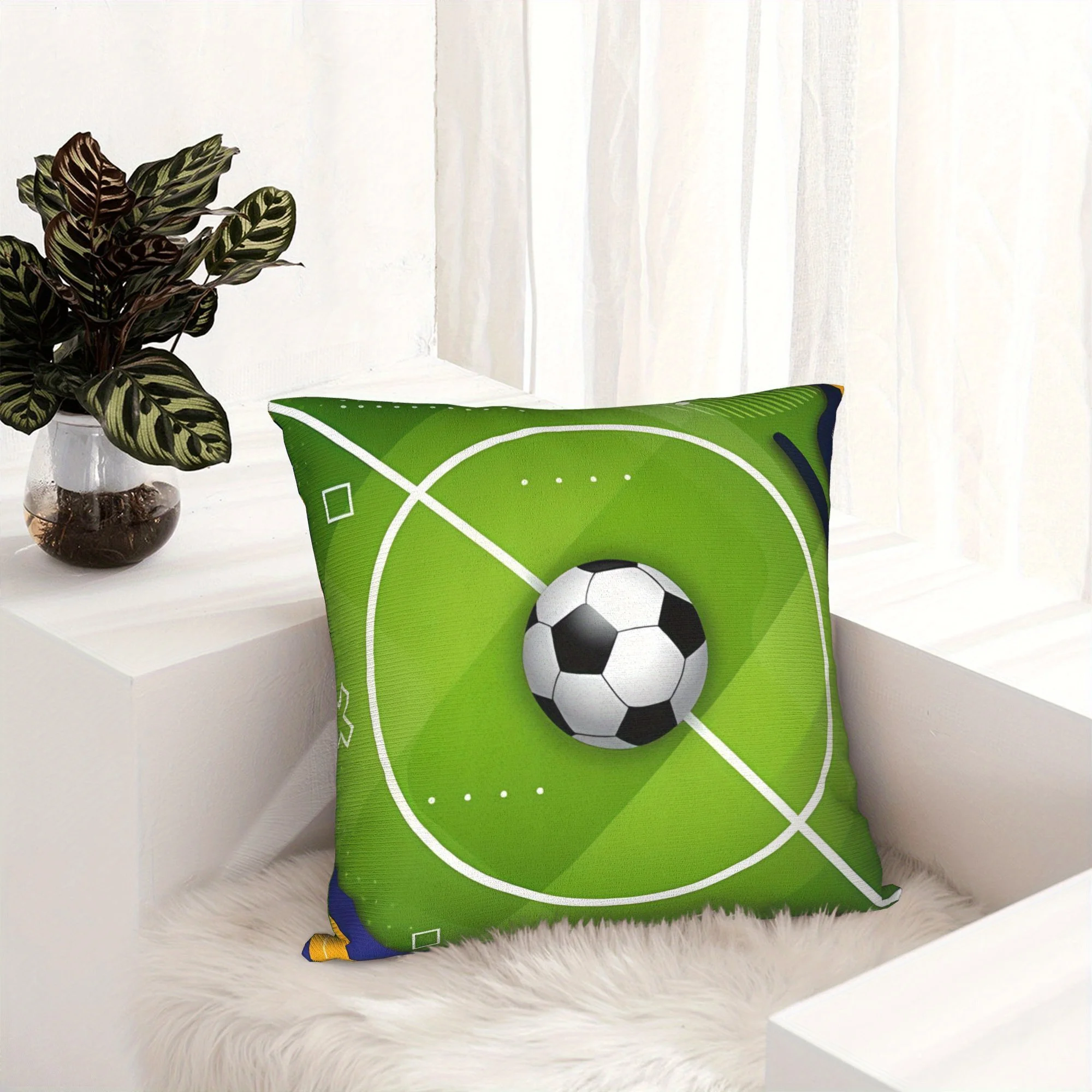Football Field Sofa Cushion Cover, Simulated Lawn Texture Throw Pillow Case, Perfect for Sofa & Game Room Decor