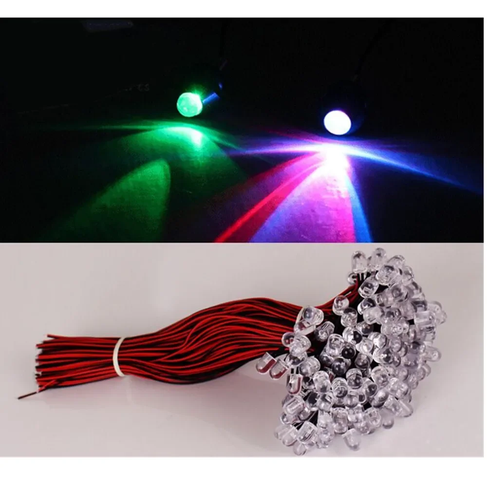 20-100pcs 3mm/5mm Red/Green/Blue/Pink/Yellow/UV/RGB 3V - 12V DC Round Pre Wired Water Clear LED With Plastic bracket