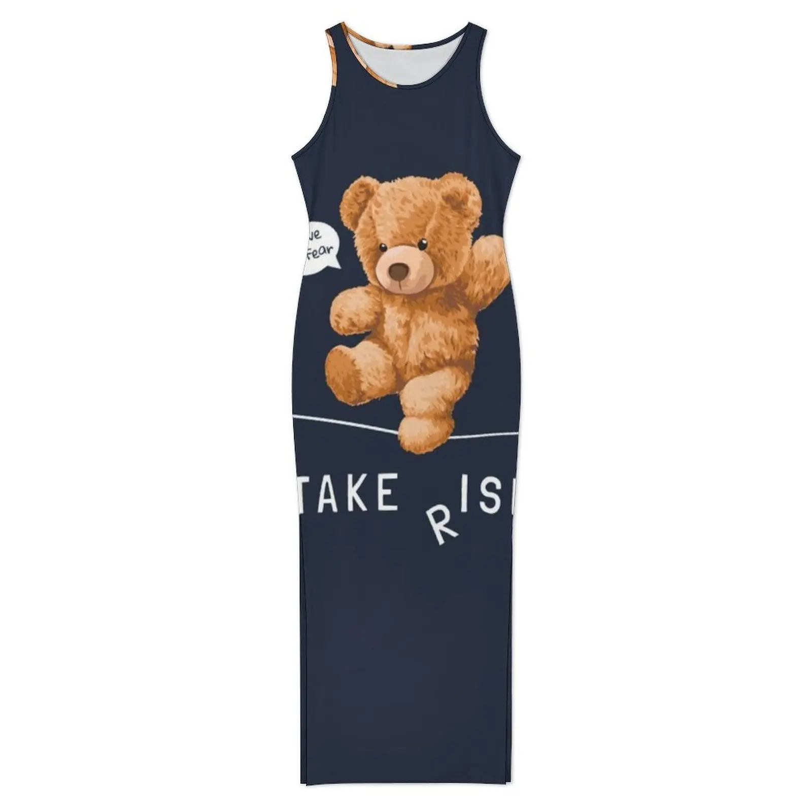 Bear Toy Walking On String Dress Sleeveless Have No Fear Take Risk Street Maxi Dresses Bodycon Dress Women Oversize Vestido