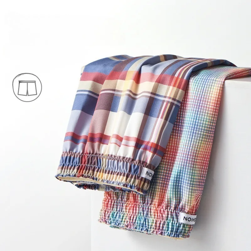 Celana Panjang Pria Motif Kotak-kotak, Celana Santai Longgar untuk Tidur, Celana Boxer Fashion untuk Berenang, Celana Pendek Rumah Lembut untuk Pria, Pakaian Dalam, Pakaian Pantai, Celana Dalam Datar