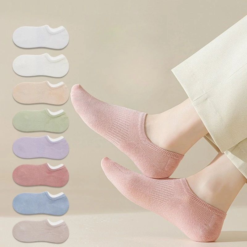 Socks Children Summer Silicone Anti Slip Solid Color Boat Socks Cotton Anti Pill Shallow Mouth Not Fall Off with Invisible Socks